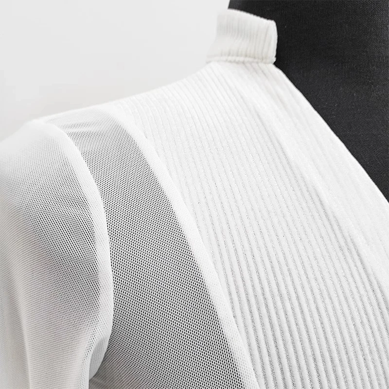 V Heren Latin Dans Shirt Glanzende Strass Dans Shirt Met Lange Mouwen Professionele Ballroom Latin Tango Rumba Competitie Shirts