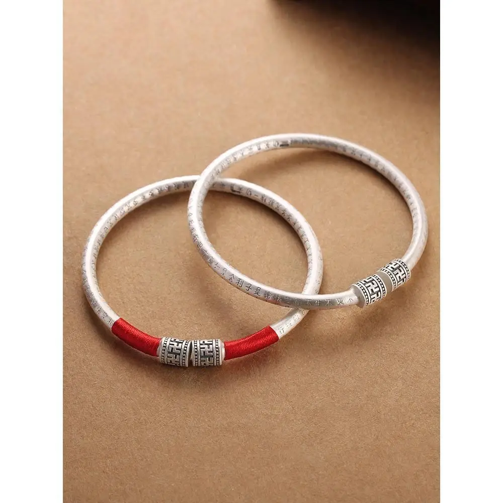 Birth Year Red String Mantra Bangle Women Adjustable Opening 925 Silver Ethnic Inspired Vintage Style Spiritual Gift for Her