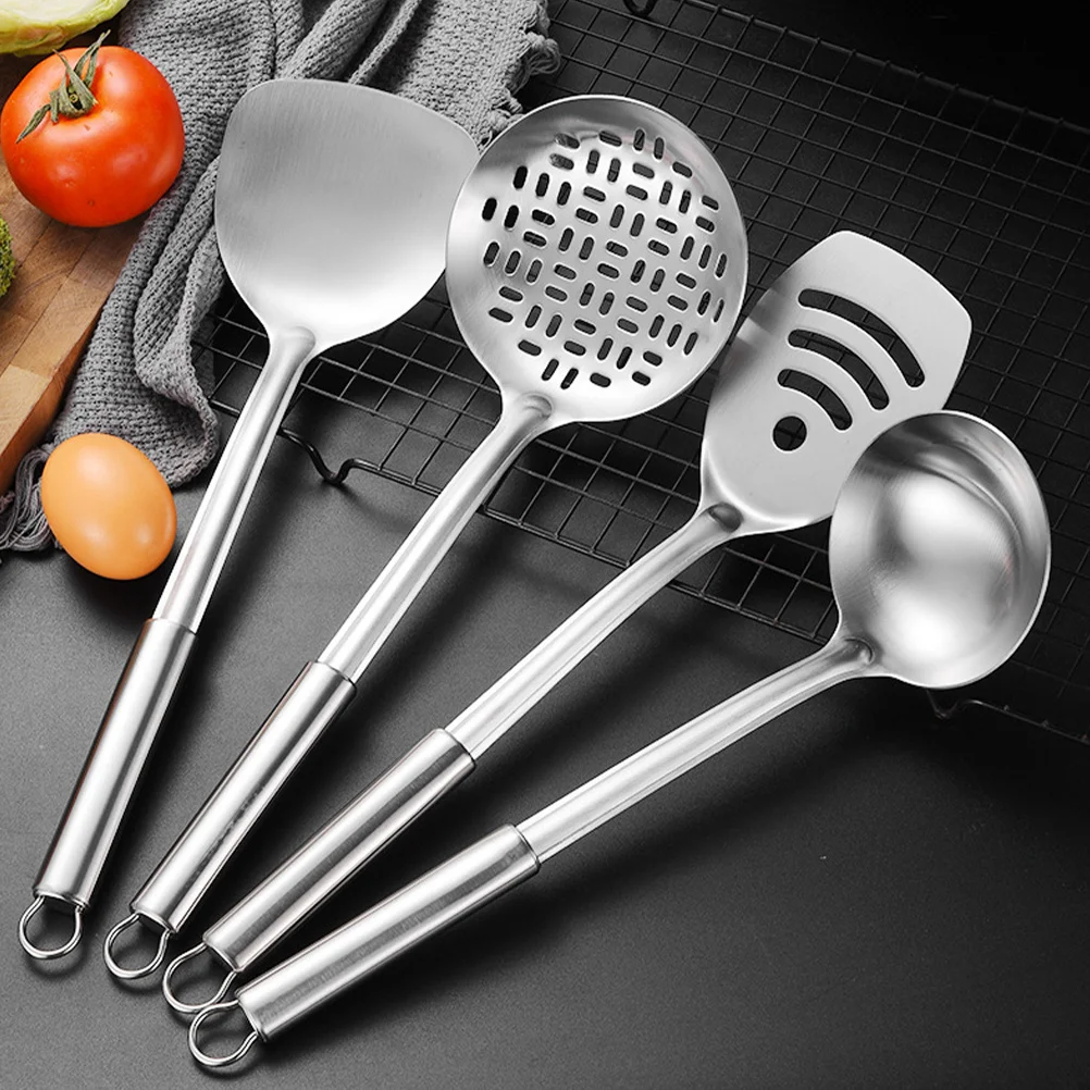 

1Set Stainless Steel Cooking Utensils Set Antiscalding Handles Ergonomic Design Hanging Hole Versatile Kitchen Gadgets