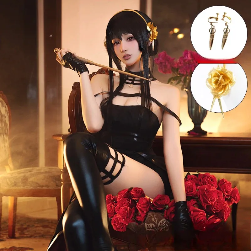 Spy×Family Anime Yor Forger Kostiumy Cosplay Sexy Czarne Odkryte Ramiona Halloween Karnawał Impreza Kostiumy Cosplay
