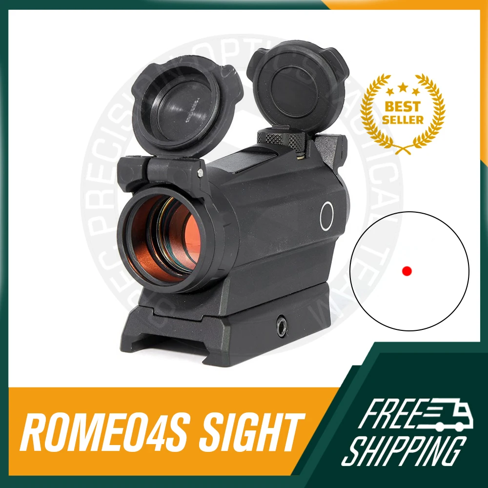 ROMEO4S Style Solar 1X20mm Compact Red Dot Sight 1x24mm Reflex Sight 2MOA Riflescope with Hight Mount and Lens Caps