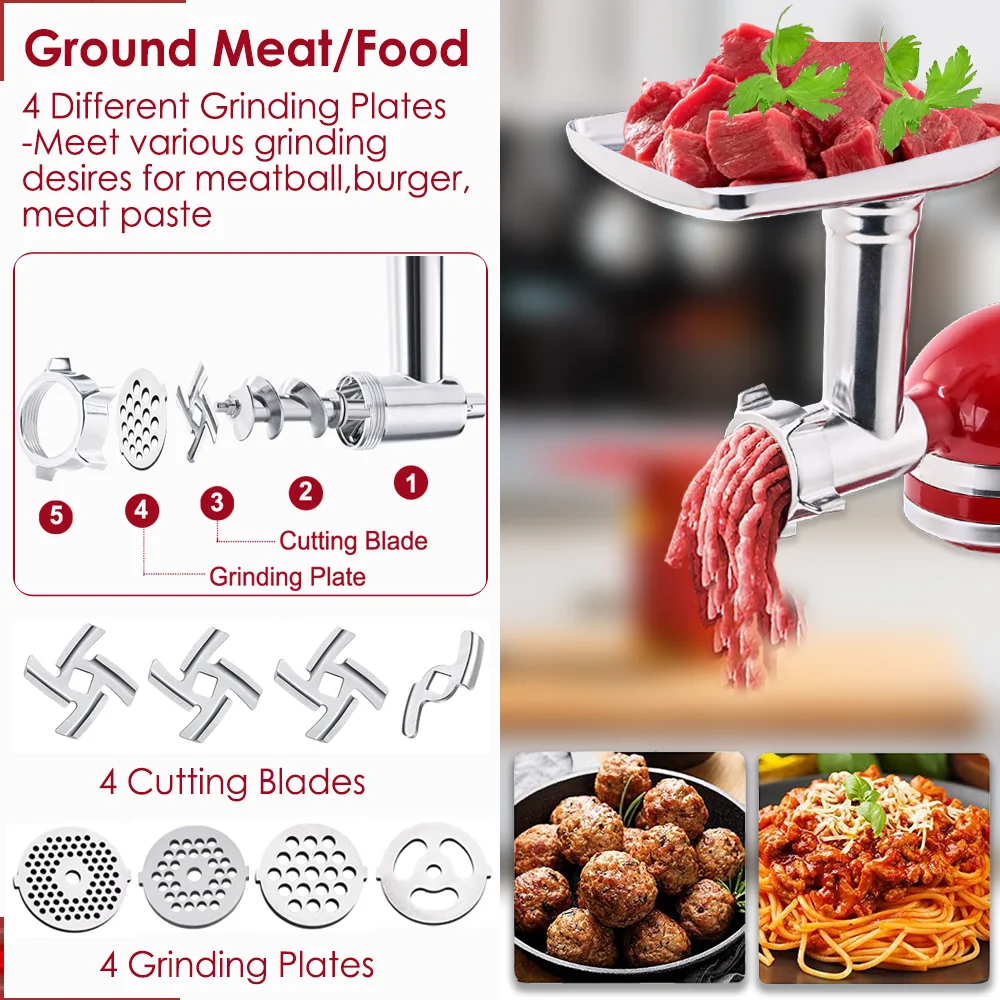 Premium Aluminum Alloy Meat Grinder Attachment for All KitchenAid Stand Mixers - 17 Accessories, Must Pair with Kitchenaid Mixer
