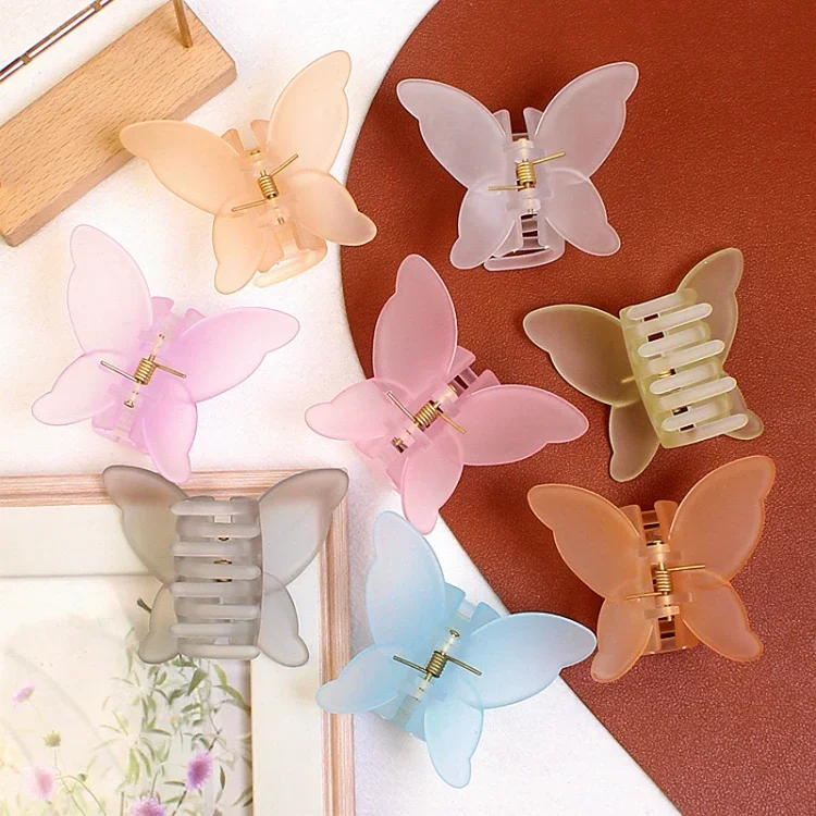 Fashion Korean Colored Matte Clear Butterfly Hair Clips Women\'s Small Hair Claws Elegant Shark Clips Headwear Hair Accessories