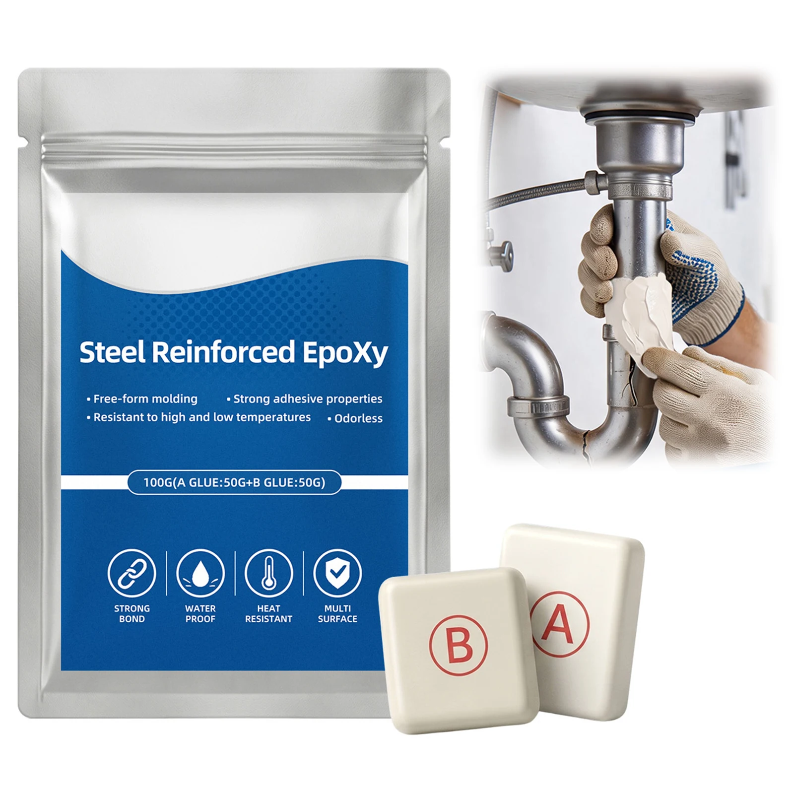Steel Reinforced Epoxy Putty Fast Repair AB Two-Part Epoxies Putties Filler Multi-Purpose Repairs Clay for Plastic Metal Ceramic