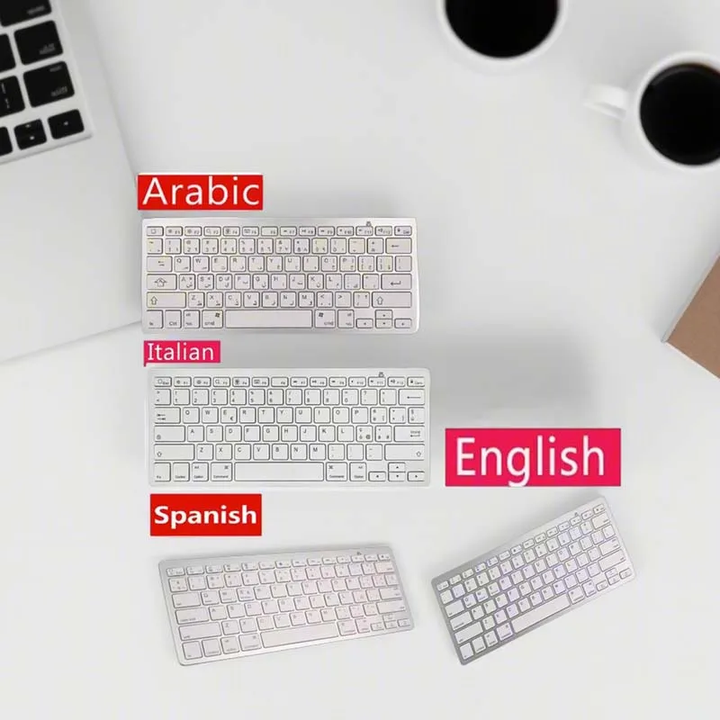 Spanish Italian Englsih Arabic Keyboard with Bluetooth for iPad IOS Android Tablet Phone Computer Slim 78Key Wireless Keyboard