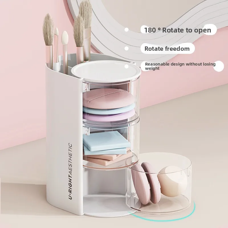 2-in-1 Powder Puff Organizer Desktop Makeup Brush Rotating Shelf Cosmetic Pads Beauty Egg Cosmetic Organizer