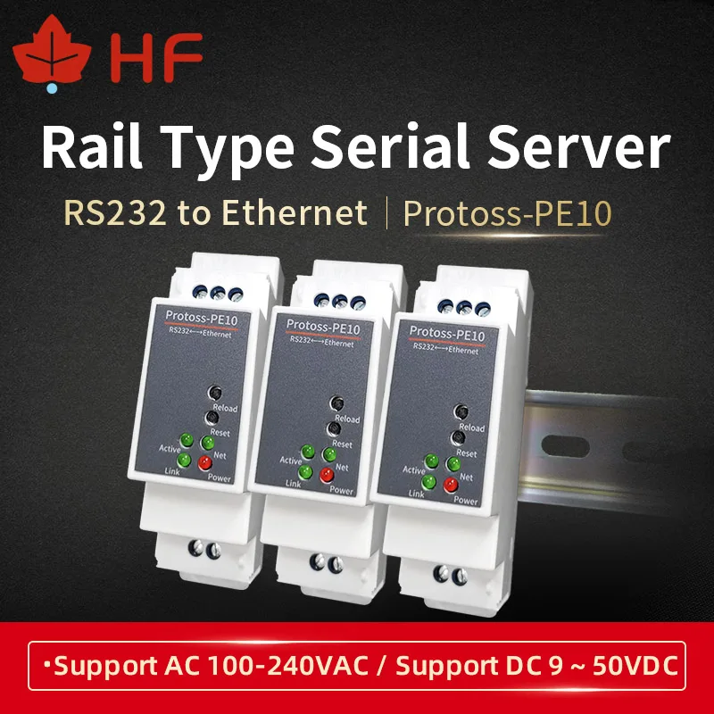 HF Protoss-PE10 DIN-Rail Modbus RS232 Port seri ke konverter Ethernet pengumpul Data transmisi transparan dua arah