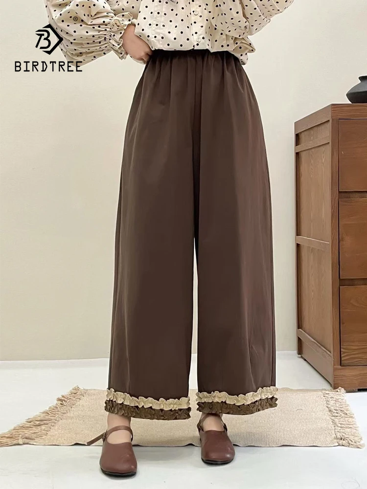 

New Spring Cotton Wide Leg Pants, Women Elastic Waist Ruffles Trousers, Mori Girl Casual Sweet Retro Loose Pants, 2025 B4D006CC