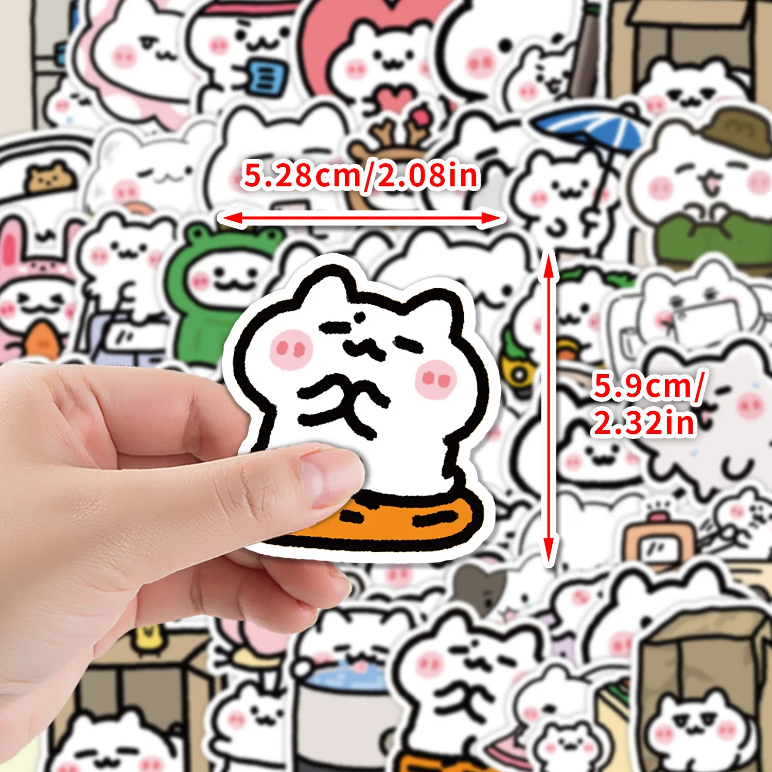 10/50PCS Cute Rice Cake Cat Graffiti Sticker Kawaii Animal Cartoon Decal For Notebook Phone Guitar Skateboard Waterproof Sticker