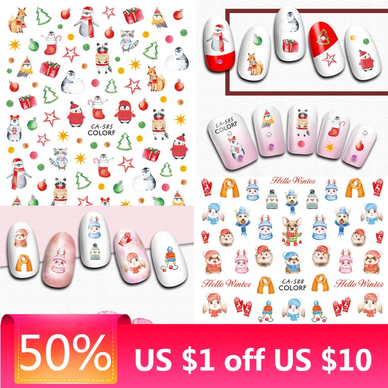 Winter Series 1 Pcs Nail Art Stickers Penguin Snowflake Design Adhesive Nail Art Decorations Animal Elements Cute Nail Stickers