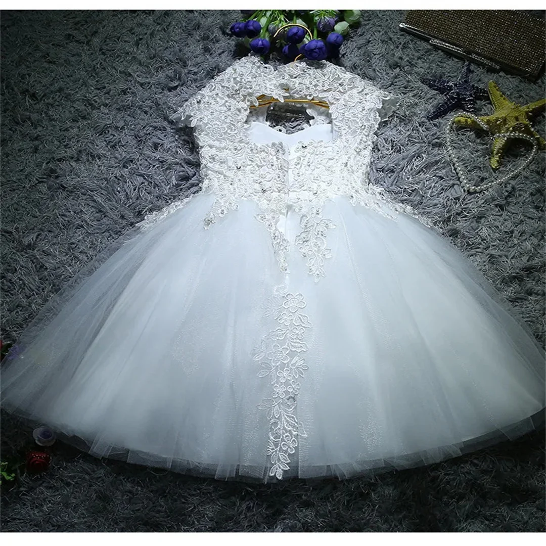 맞춤형 레이스 소녀 여름 드레스 플라워 걸 웨딩 드레스 화이트 튤 소녀 파티 공주 생일 드레스 첫 영성체