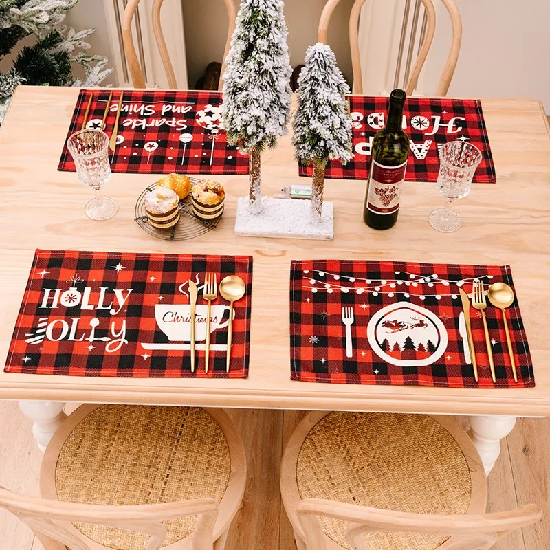 Red Black Lattice Christmas Table Placemats Christmas Vintage Washable Soft Kitchen Table Mat Printed Christmas Decor Tablecloth