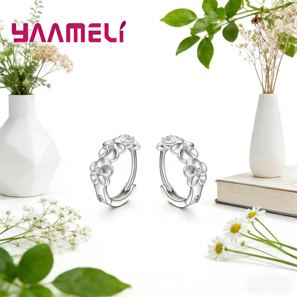 Top Quality Shiny Classic Jewelry Flower 925 Sterling Silver Austrian Crystal Earring For Women Girl Christmas Gift
