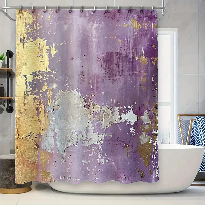 

Современный абстрактный набор занавесок для душа с мазками для декора ванной комнаты, лаванда, золото, белый, фиолетовый, серый, черный, нестандартный размер, вода