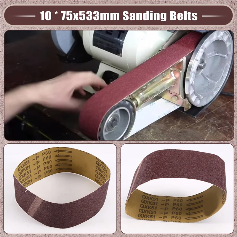 

AT63-10PCS 75X533mm Sanding Belts Aluminum Oxide 3X21in Abrasive Belts P60