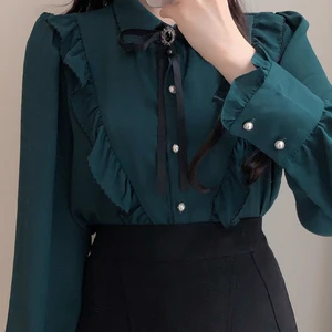 2025 Người phụ nữ xinh đẹp những cô gái ngọt ngào Băng trong suốt trong suốt Retro Laço Livíntioge Top Girouses Tím Xanh màu trắng 10 Người phụ nữ áo sơ mi màu tím chính - 5