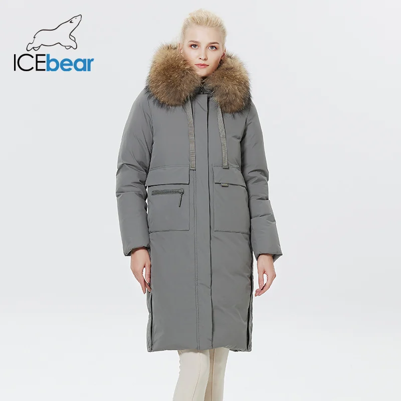 ICEbear 2023 Winter Women Jacket  Elegant Ladies Windproof Cotton Coat Women\'s New Thickened Warm  Fur Collar Parka GWD22578I