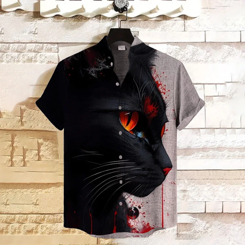 

Новинка лета 2024, мужская рубашка из бамбука и конопли с коротким рукавом, гавайская рубашка с персонализированным 3D принтом, кардиган с воротником-стойкой