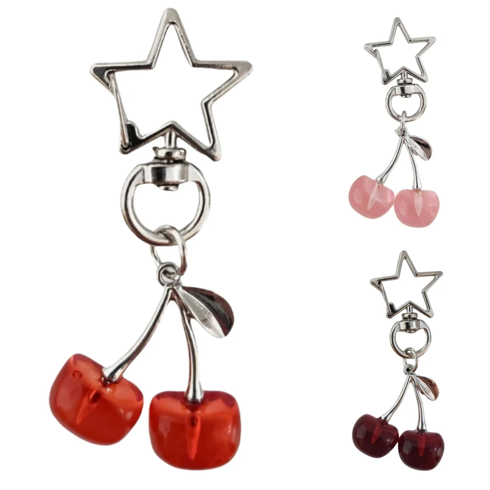 Delicioso llavero de cereza roja y rosa de cristal, llavero con colgante de cerezas y frutas de verano para mujeres y hombres, joyería, bolso, accesorios para llaveros, regalo
