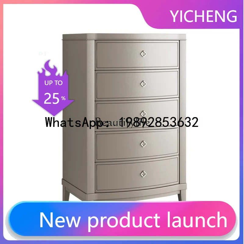 QQ Modern American light luxury solid wood champagne side cabinet bedroom storage decorative cabinet bedside five bucket kitchen