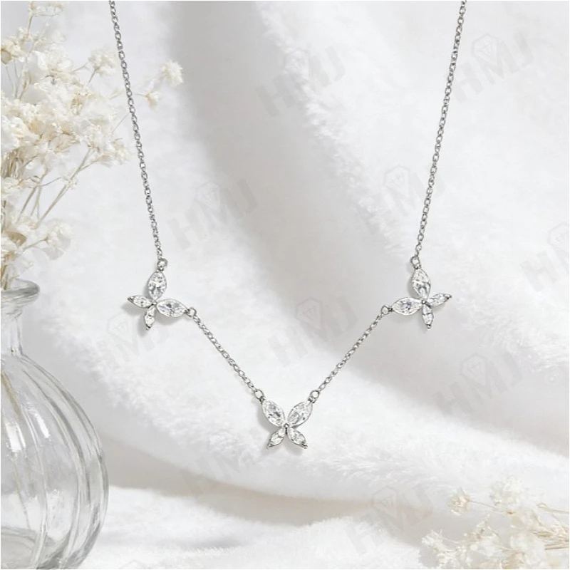 2.4CT Necklaces Butterfly Shape Marquise Cut Moissanite D Color VVS1 Clarity 925 Sterling Silver Birthday Gift Collarbone Chain