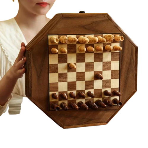 Octagon board a multi-sided chessboard Magnetic Wooden Chess Set Wooden Chess Board Game with  Storage Drawers Chess Game