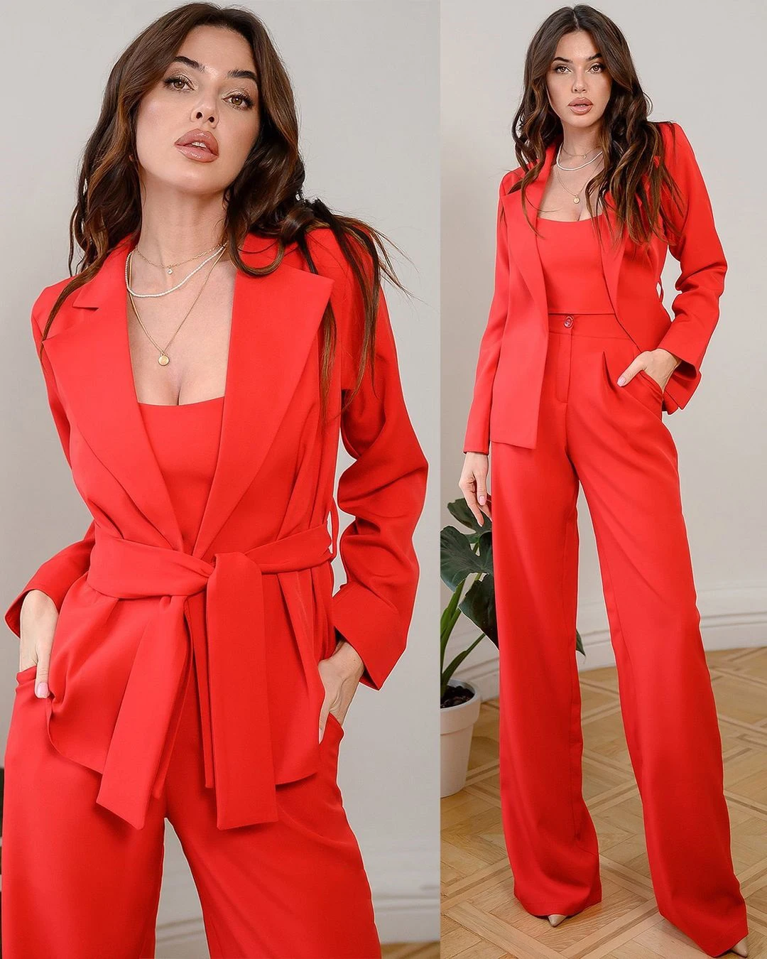 Blazer rojo brillante para mujer, conjunto de pantalones de doble botonadura para oficina, ocio, negocios, traje Formal hecho a medida, 2 piezas