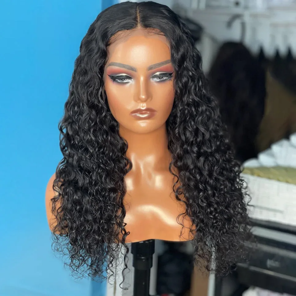 26 pouces naturel Long noir plumé crépus bouclés cheveux humains 13x6 HD dentelle avant perruques brésilien partie libre avec des cheveux de bébé sans colle