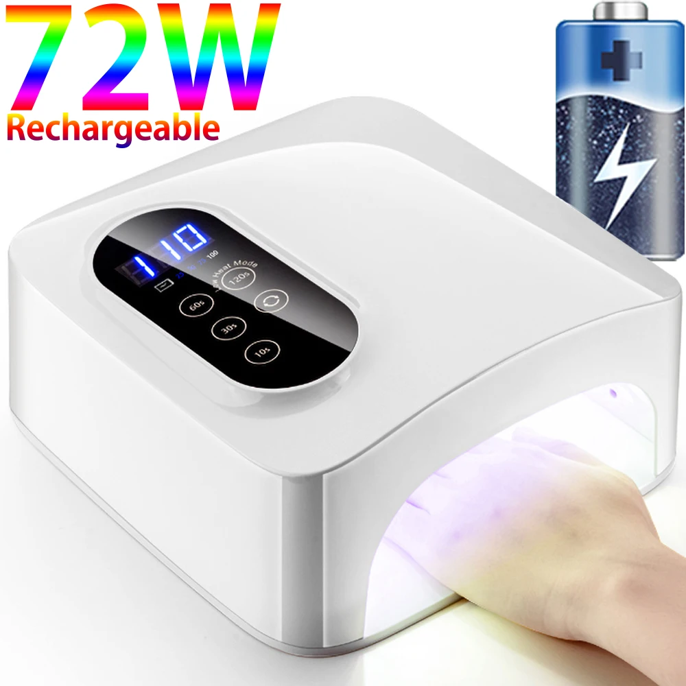 72W UV LED Lamp Rechargeable Nail Dryer Fast Dry LED Nail Drying Lamp Wireless for Curing All Gel Nail Polish Manicure Polish