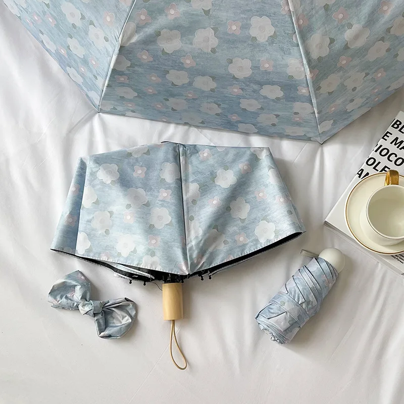 New Gentle Wind Blue Floral Umbrella 30% Off Sun Protection and Sunshade Sun Umbrella 50% Off Sunny or Rainy Dual Purpose