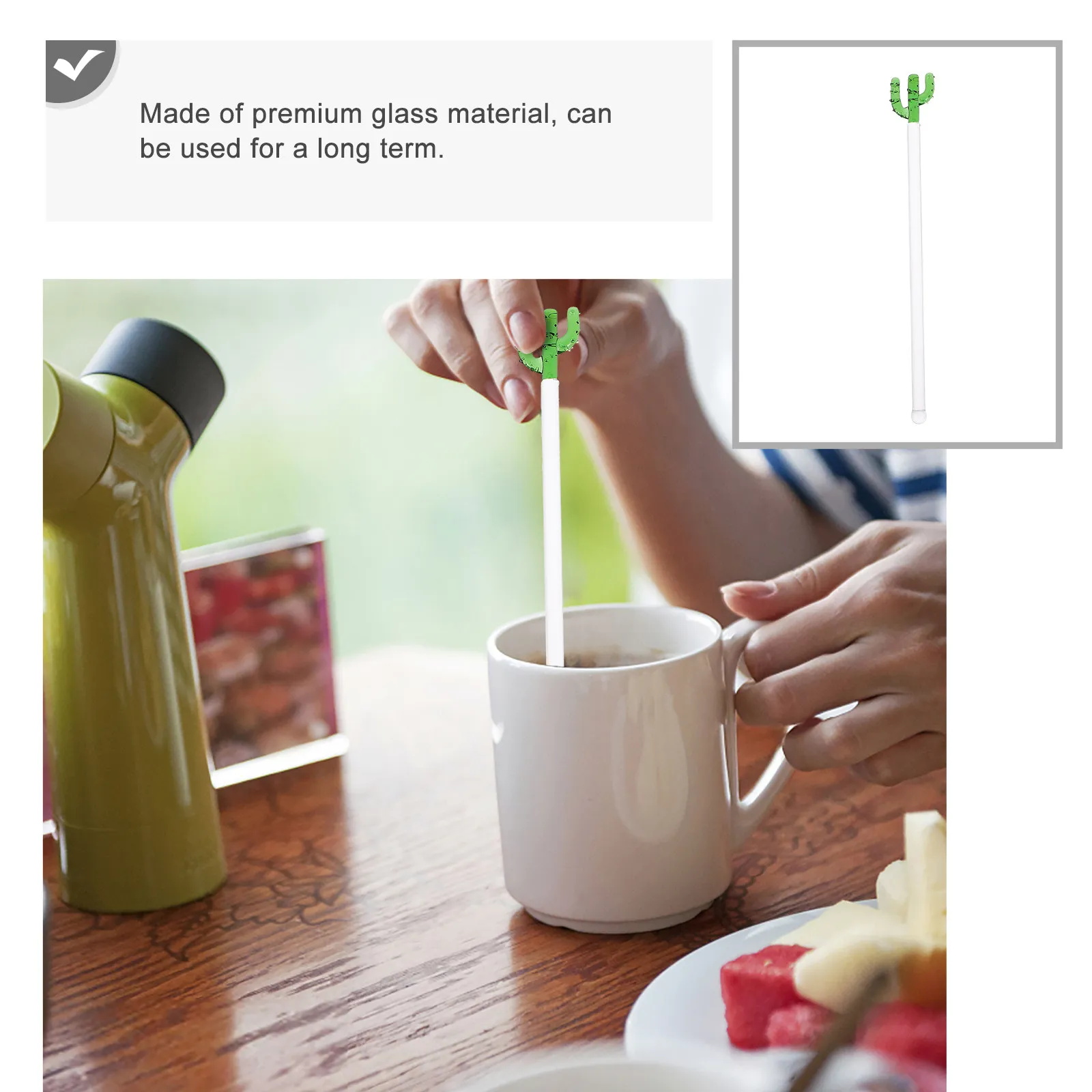 1Pcs Creative Cactus Glass Stirring Stick Long Handle Juice Mixer Bar Coffee Shop Rod Stirring Stick Drink Stirrers