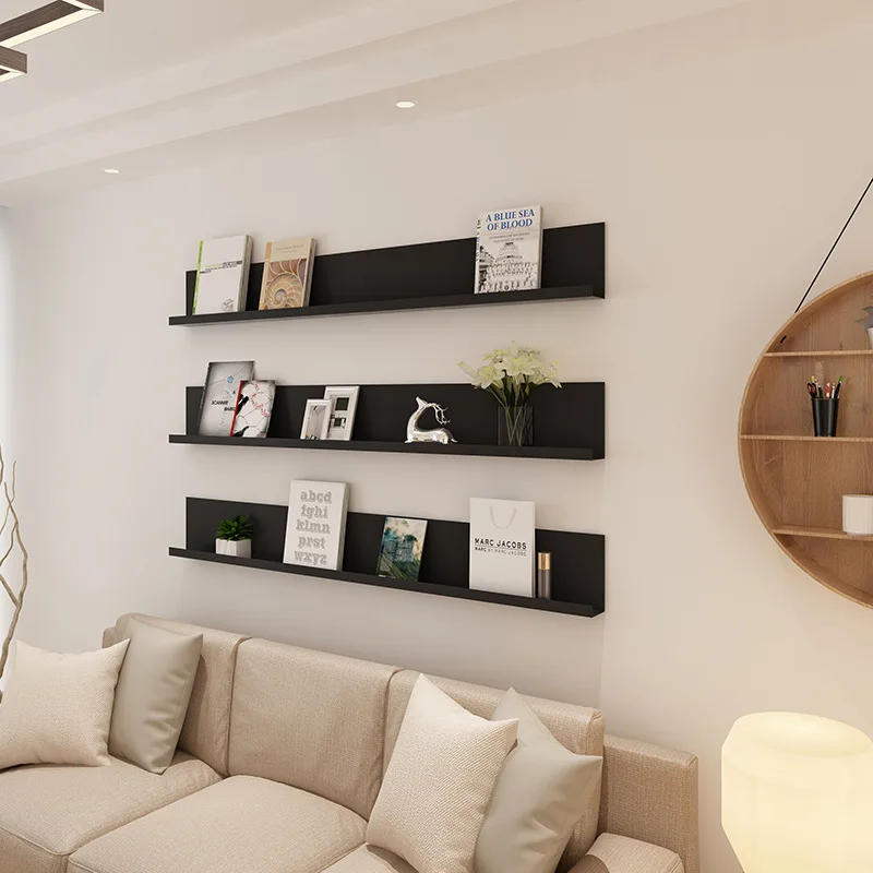 Nordic creative wall hanging bookshelf bedroom simple wall baffle living room wall wrought iron shelf decorative shelf