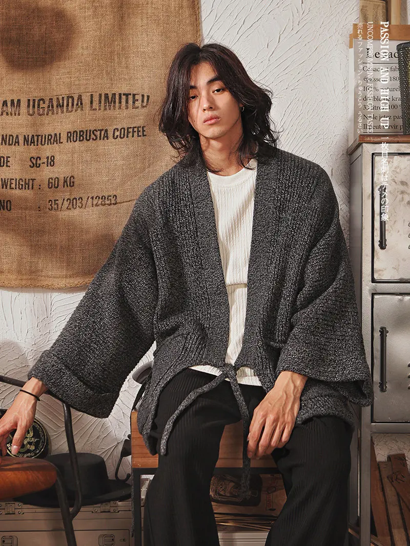 

Ретро-кардиган в японском стиле для мужчин, осенне-зимний, новый, в китайском стиле, вязаный, зимний, высококачественный, в стиле Дао Пао, свободный крой