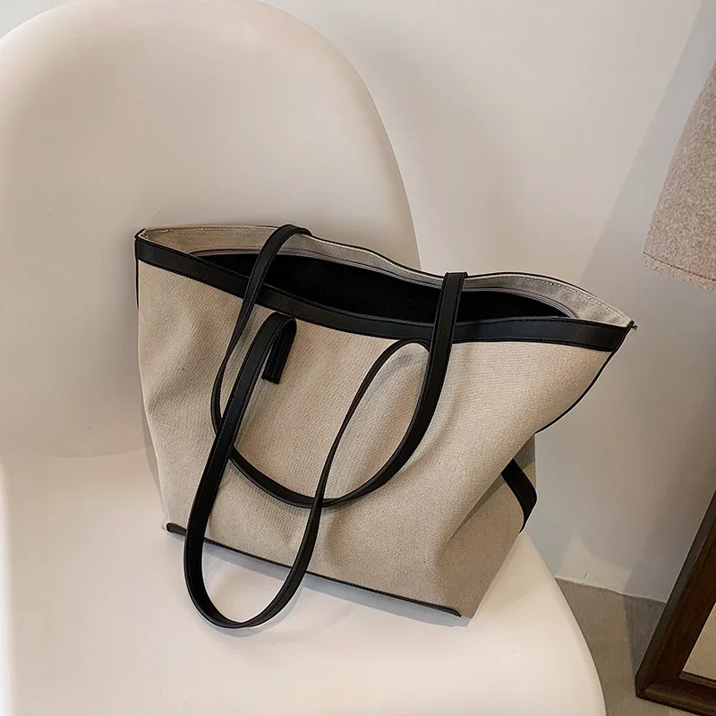 

Tote Bag Single oulder Large Capaci Handbag 2023 New Trend Simple Casual Bag Spring Women's Bag Canvas Zipper Closure