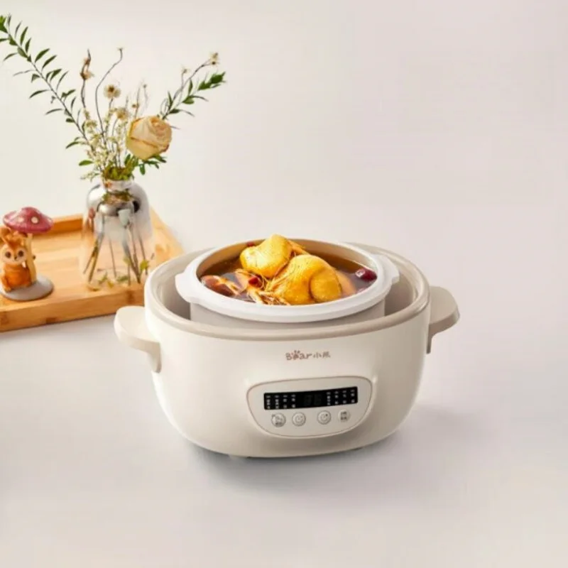 Bear 2.5L Slow Cooker Baby Supplement Machine 220V Mini Bird\'s Nest Stew Pot White Porcelain Waterproof Stew Pot