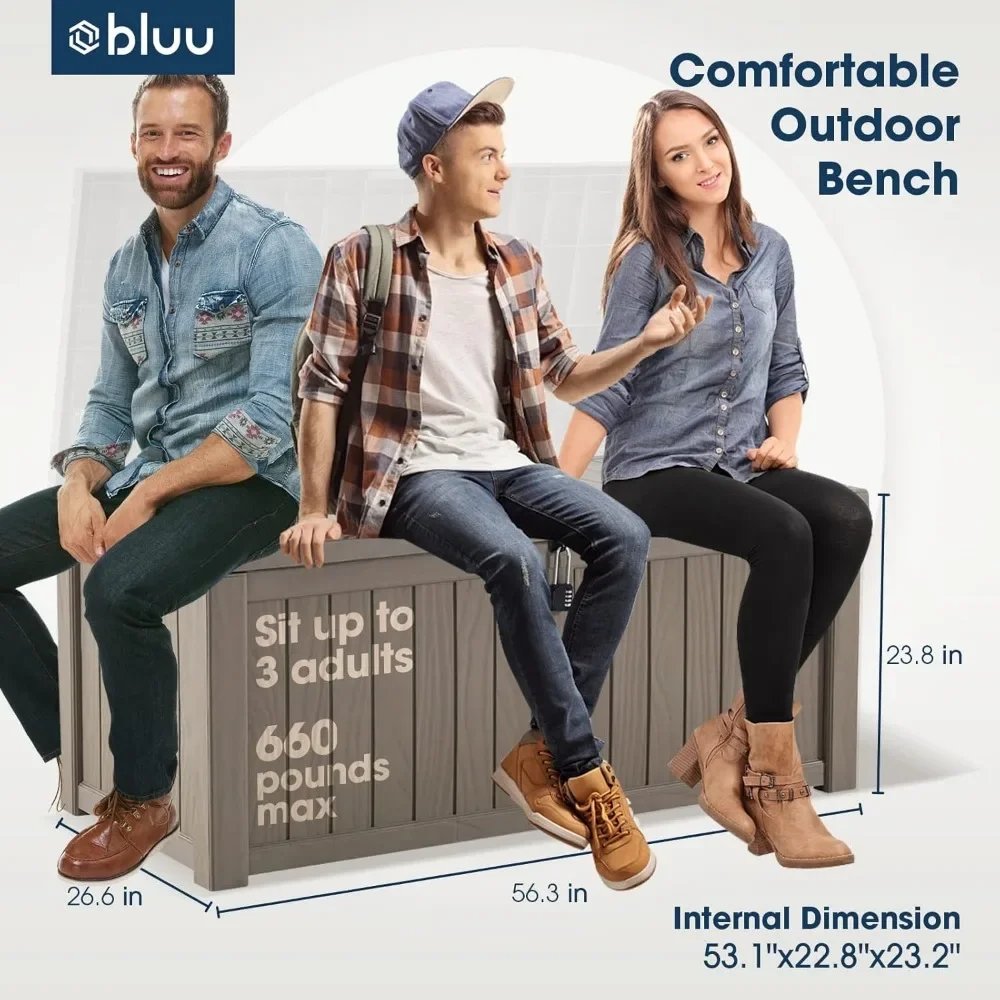 BLUU 120 Gallon Outdoor Deck Box Storage for Outdoor Pillows, Pool Toys, Garden Tools, Furniture and Sports Equipment