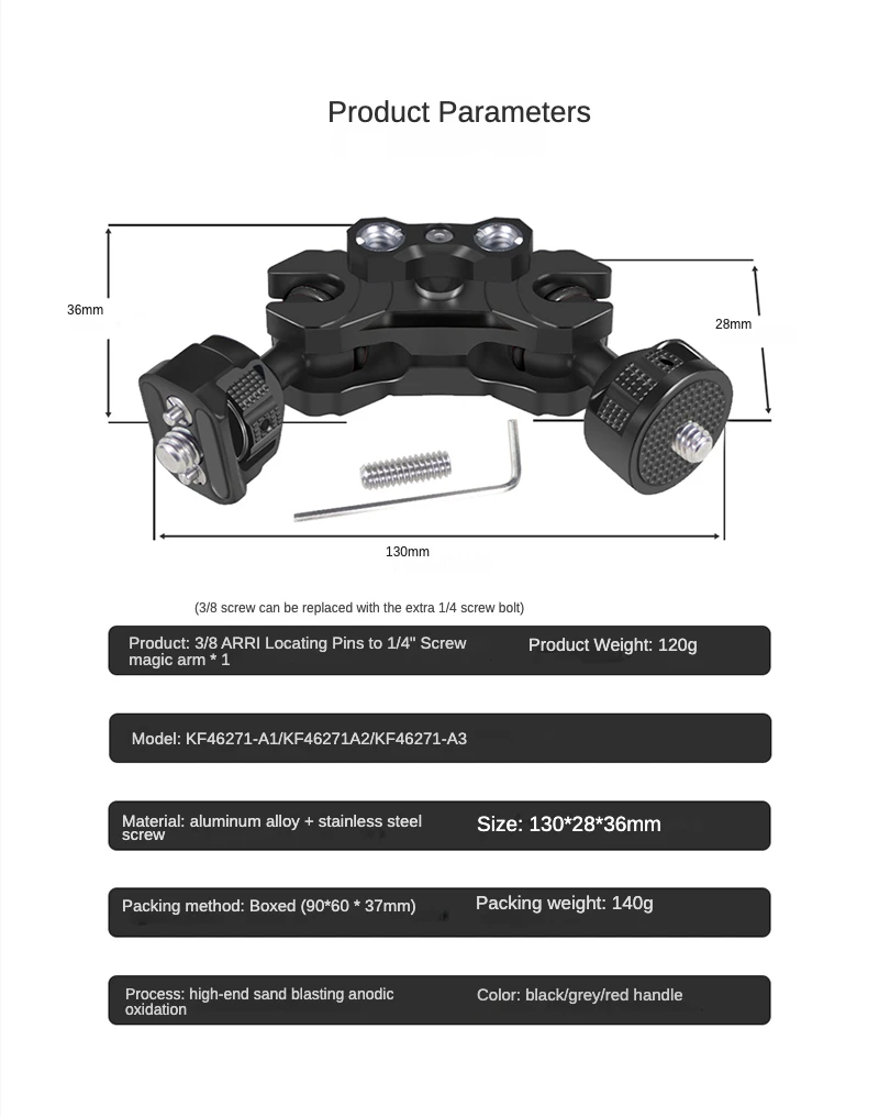 Neuer, verbesserter, universell einstellbarer Doppelkugelkopf 1/4 bis 3/8 Zoll, magischer Arm, Monitorhalterung, Zubehör für DSLR-Kamera-Käfige, unterstützt 5 kg – Detail 11
