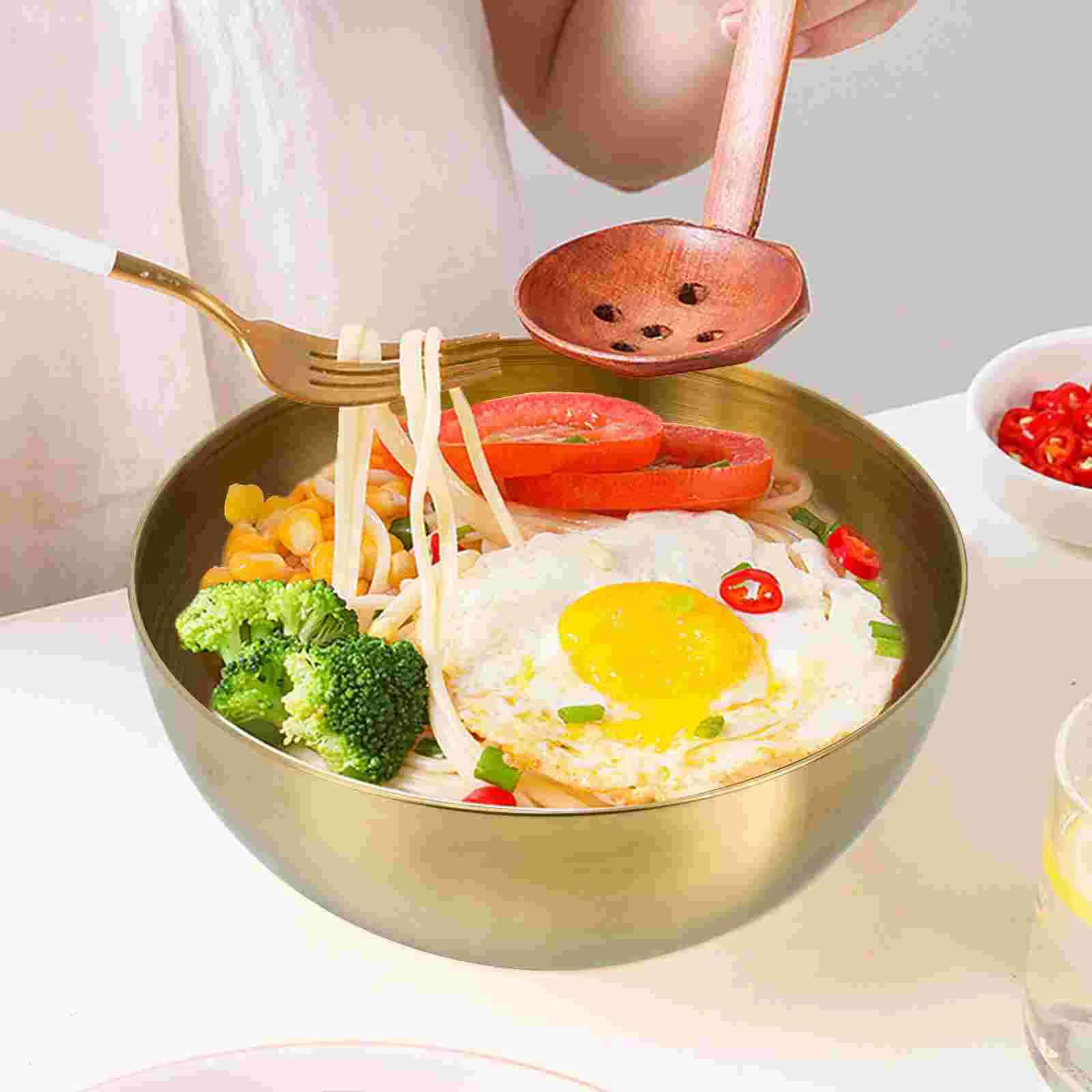 

Stainless Steel Salad Bowl Serving Mixing Trustworthy Fruit Kitchen Accessory Sturdy Vegetable Storage