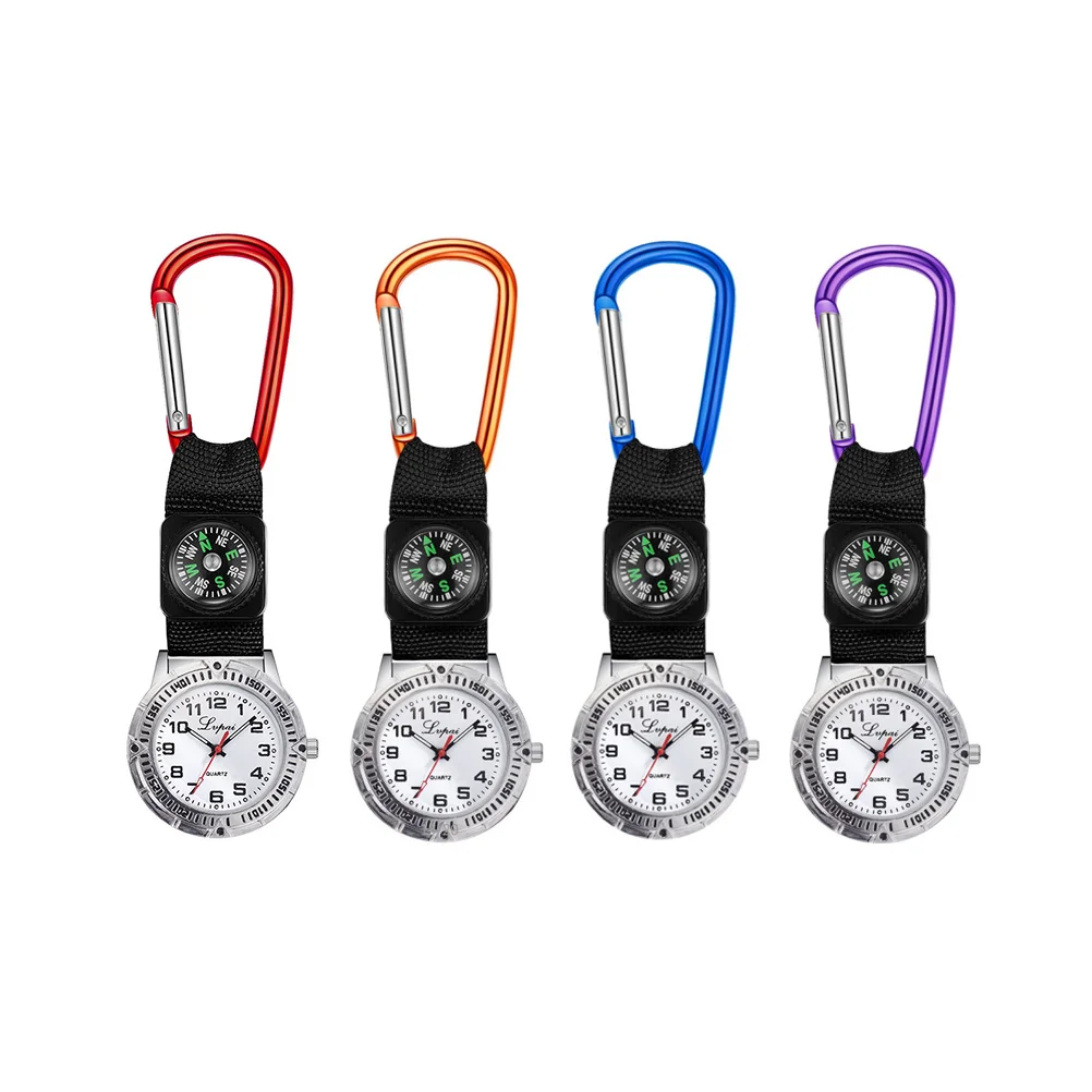 นาฬิกาพยาบาลสำหรับปีนเขา ดีไซน์แบบคลิปหนีบคาราไบเนอร์แบบเรืองแสงสำหรับงานกลางคืน กีฬากลางแจ้ง การใช้งานทางการแพทย์ สีฟ้า