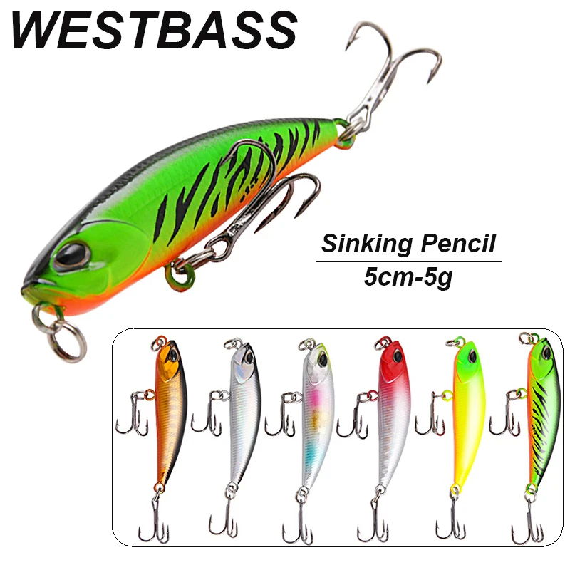 WESTBASS 1PX Micro Bleistift Locken 5cm-5g Sinking Angeln lurre Trolling Harten Köder Lipless Wobbler Laut Jerkbait angeln zubehor