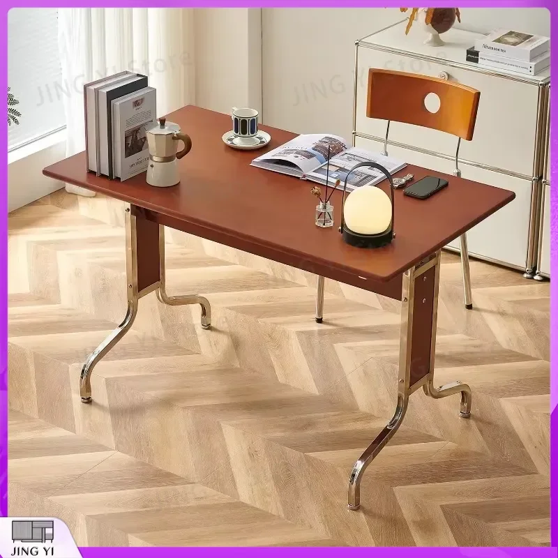 

Antique Computer Desk Stainless Steel Office Desk Luxury Long Wooden Study Table Large Simple Bedroom Desktop Table for Home