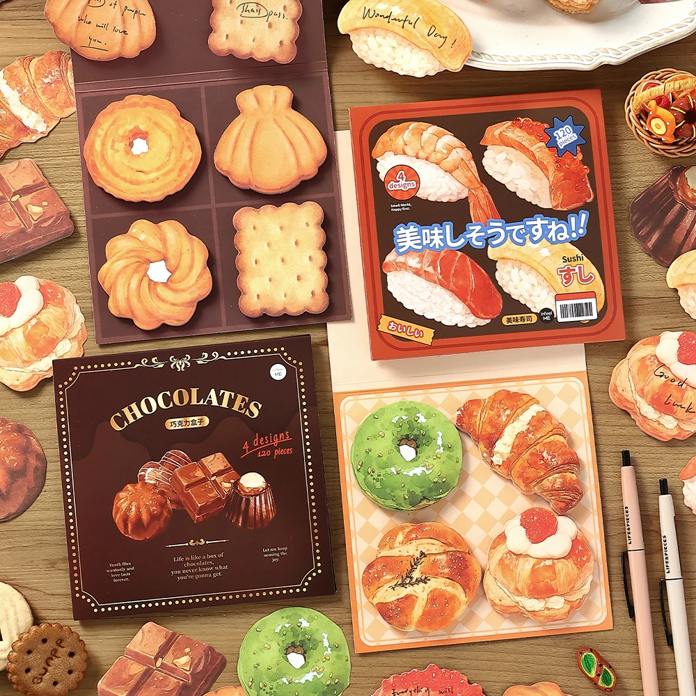 

120pcs Kawaii Sushi Bread Biscuits Message Notes Handmade DIY Scrapbooking Material Aesthetic Craft Paper