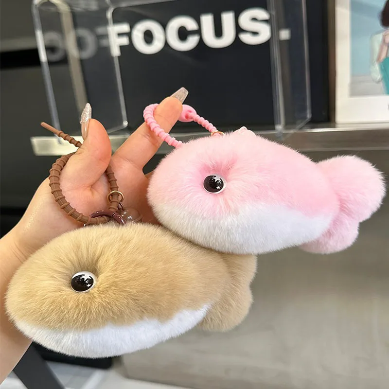 

Плюшевый брелок из натурального меха кролика рекс, подарок на день рождения для девочки, подвеска в форме рыбки, украшение для сумки, декор для автомобиля, рождественский брелок