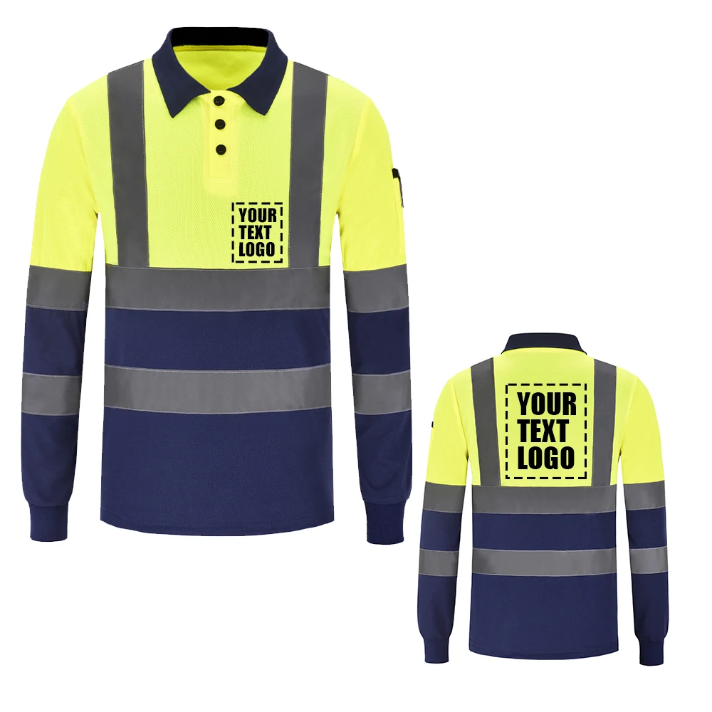 

AYKRM Reflective Polo Shirt High Visibility LOGO Printing Free Fluorescent Workwear Vest Dry Safety Long Sleeved Riding/Traffic