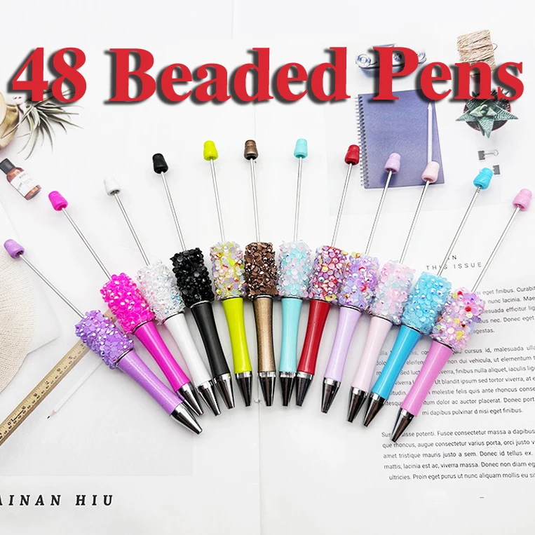 

48Pcs Resin Diamond Sequins Bead Pen Wholesale Creative DIY Handmade Sticker Set Diamond Beaded Ballpoint Pens