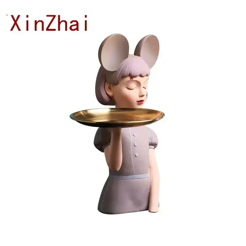 VILEAD Resin Tray Circus Girl Statue Nordic Style Figurine Living Room Bedroom Desktop Decoration Office Ornaments Home Decor