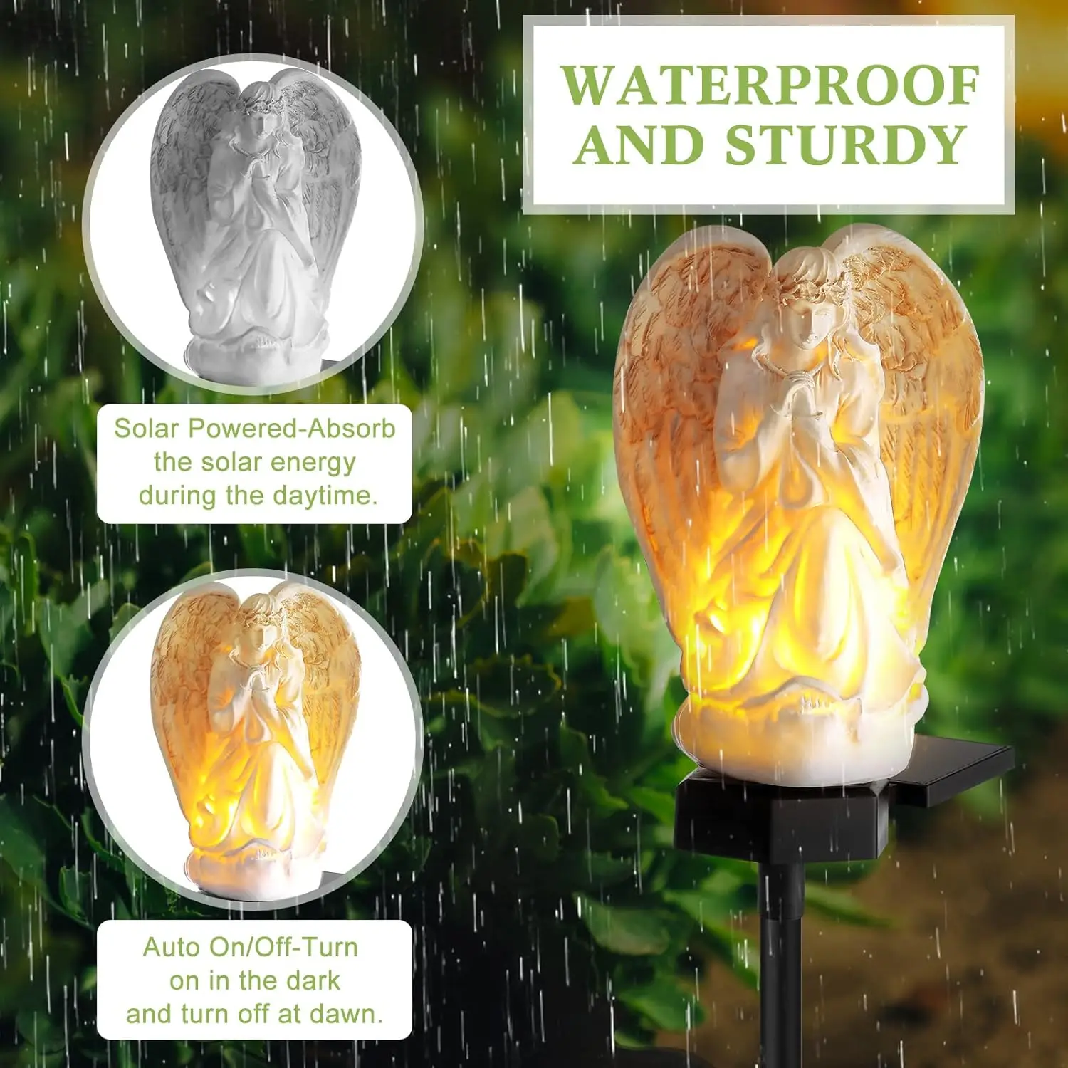 2 sztuki ogrodowych lamp solarnych LED w kształcie aniołów, wodoodporne, do dekoracji trawnika i ścieżek na zewnątrz.