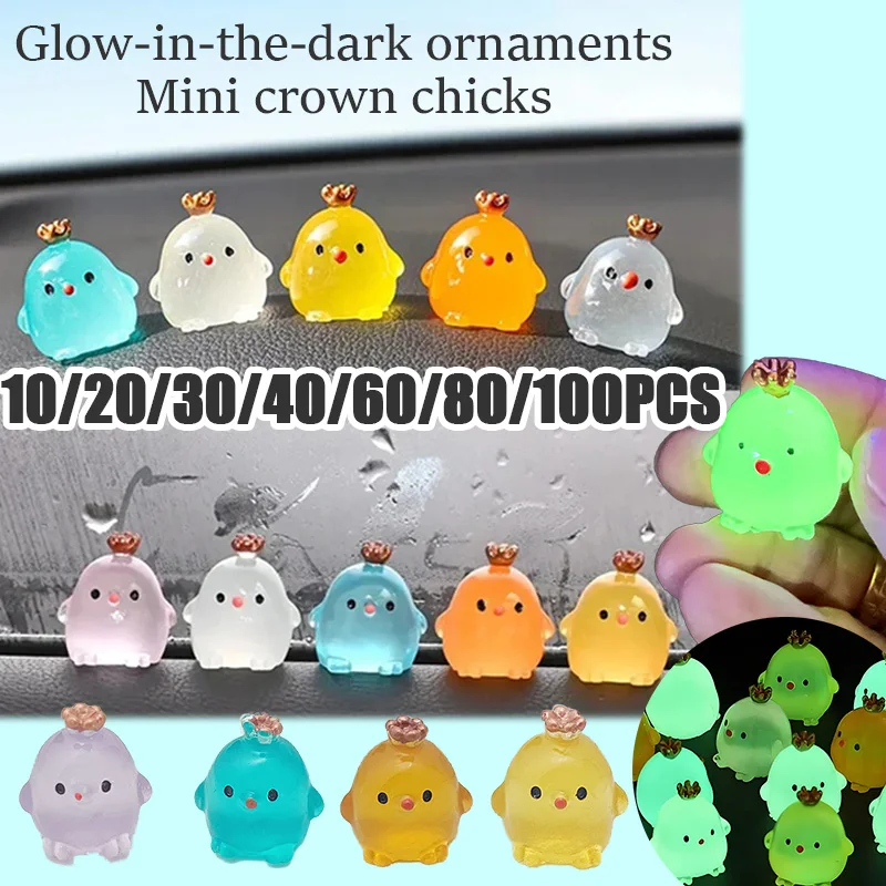 New Luminous Mini Ornaments Cute Crown Chick DIY Resin Phone Case Accessories Hairpins Desktop Car Christmas Elf Decoration