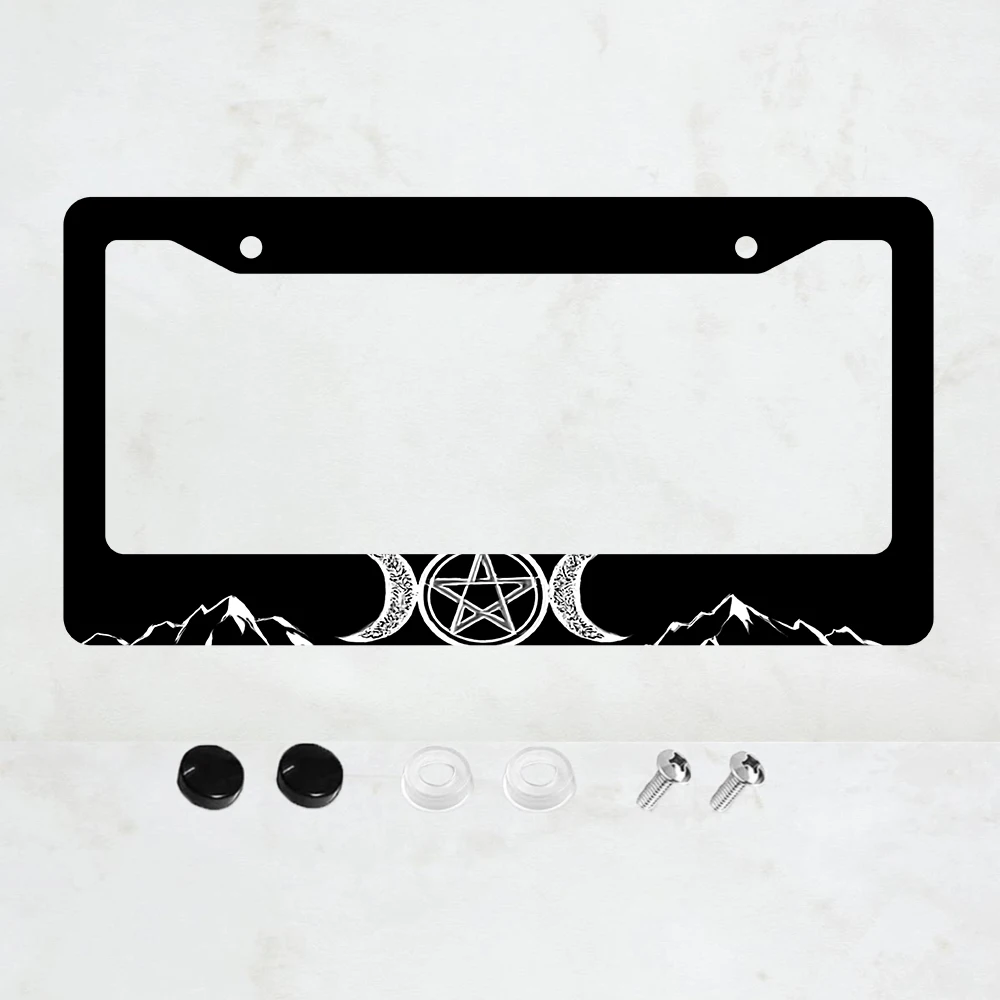 

1 шт. черная рамка для номерного знака с 2 отверстиями, с дизайном в виде луны и звезды, алюминиевая, 6x12 дюймов, с винтами, стандартный размер для США и Канады.