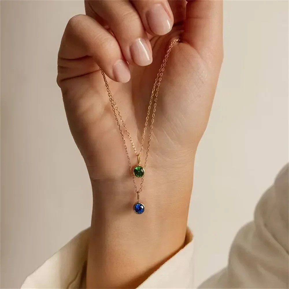 Boho Colorful Geometry Crystal Bead Pendant Necklace For Women Vintage Fashion Female Simple Gold-plate Metal Chain Jewelry Gift